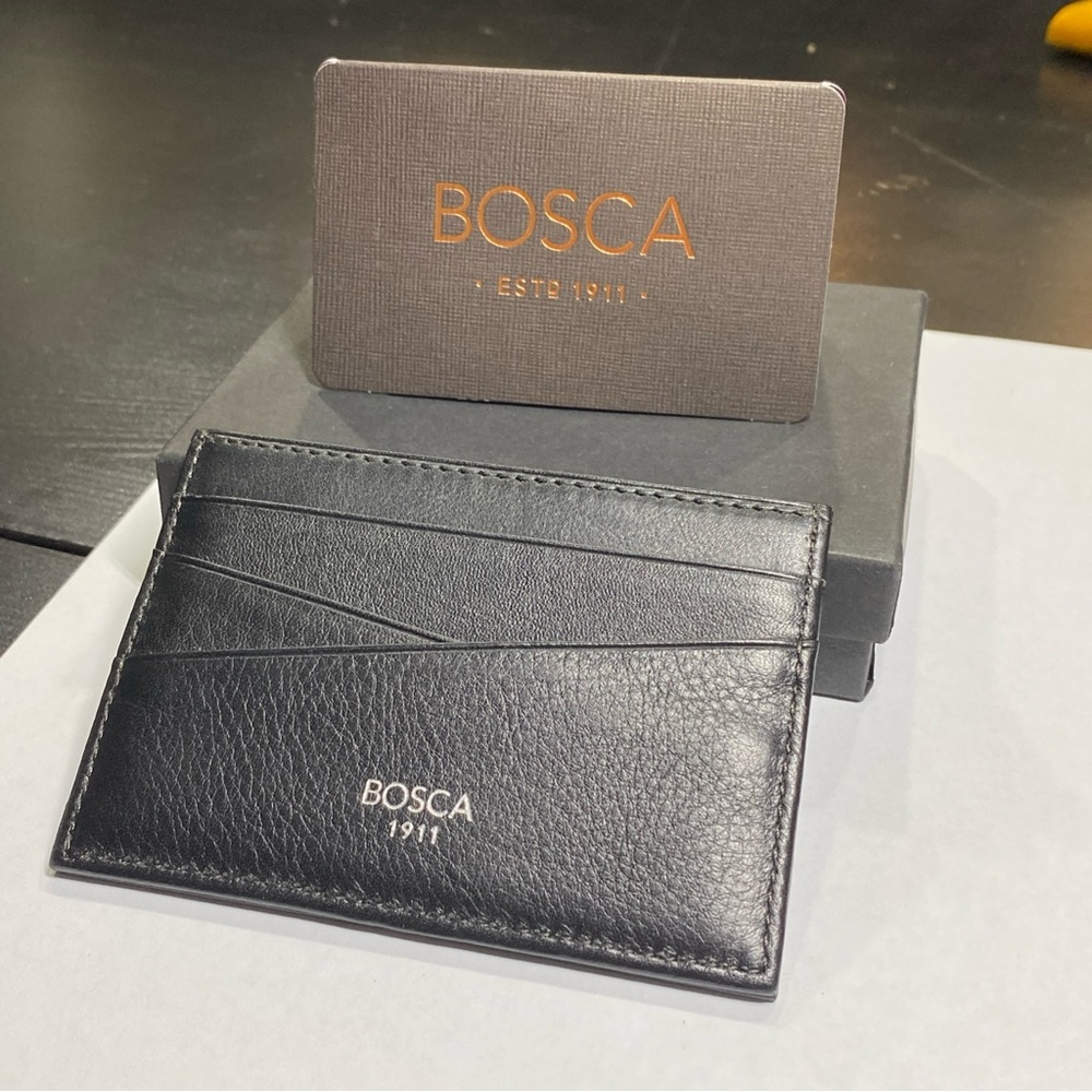 Men’s Rare Out Of Stock Bosca Black Leather Thin Minimalist Money Clip Wallet